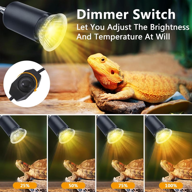 PewinGo Reptile Heat Lamp, UVA UVB Light for Aquarium Turtle Tank, with 50w Basking Bulb, for Tortoise, Snake, Frog, Lizard, Cockatoo, Chameleon. Halogen, Yellow Light - Image 3